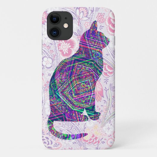 Roze Paarse Kat Kunst  Stijl Phoningtas Case-Mate iPhone Case (Achterkant)