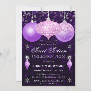 Roze & Paarse Kerstballen Sweet 16 Kaart