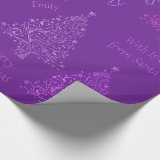 Roze Paarse kerstboomstructuur met naam Cadeaupapier (Hoek)