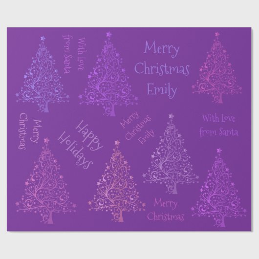 Roze Paarse kerstboomstructuur met naam Cadeaupapier (Vlak)