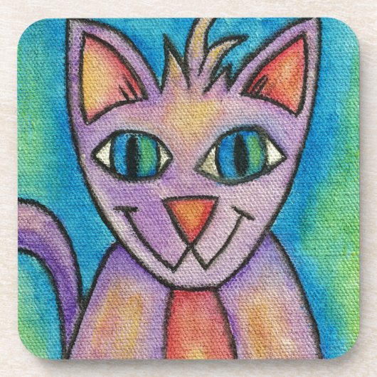 Roze Paarse Kitty Kat Bier Onderzetter (Voorkant)