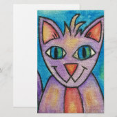 Roze Paarse Kitty Kat Briefpapier (Voorkant / Achterkant)