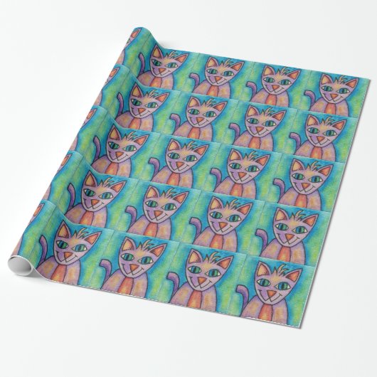 Roze Paarse Kitty Kat Cadeaupapier (Uitgerold)