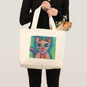 Roze Paarse Kitty Kat Grote Tote Bag (Voorkant (product))