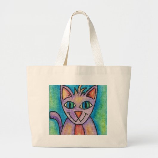 Roze Paarse Kitty Kat Grote Tote Bag (Voorkant)