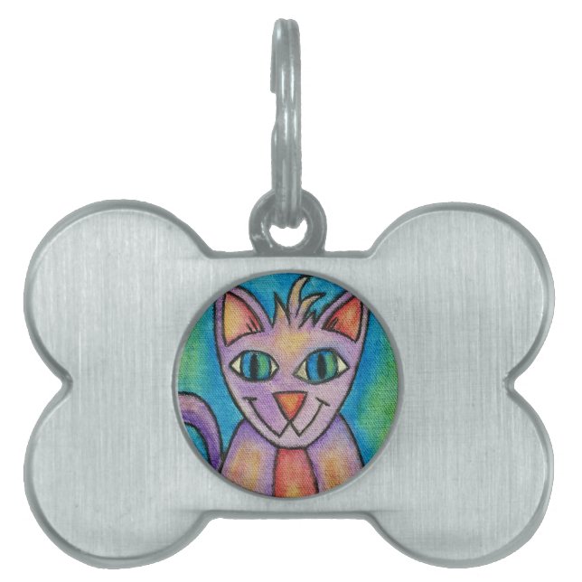 Roze Paarse Kitty Kat Huisdieren Naamplaatje (voorkant)