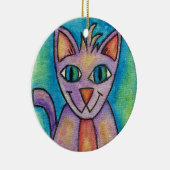 Roze Paarse Kitty Kat Keramisch Ornament (Rechts)