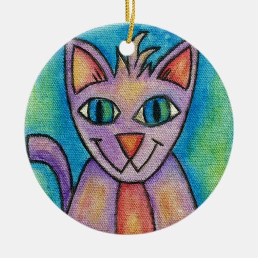 Roze Paarse Kitty Kat Keramisch Ornament (Voorkant)