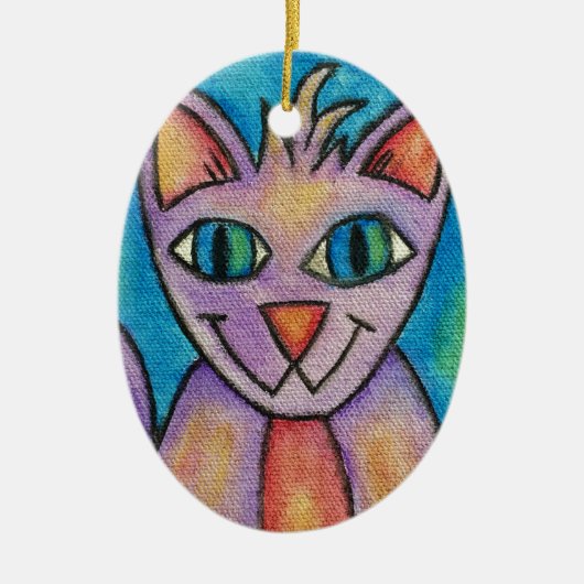 Roze Paarse Kitty Kat Keramisch Ornament (Voorkant)
