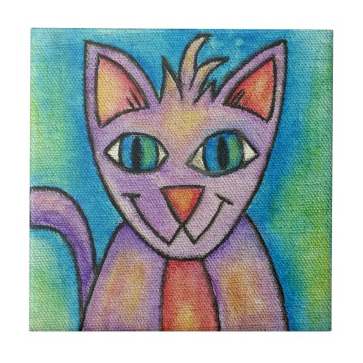 Roze Paarse Kitty Kat Tegeltje (Voorkant)