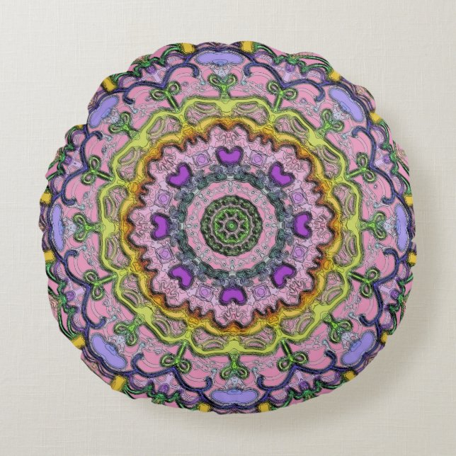 Roze Paarse klassieke en traditionele ronde piloot Rond Kussen (Voorkant)