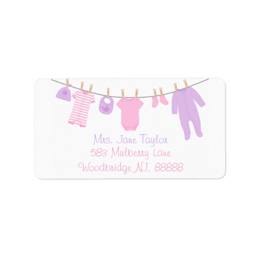Roze & Paarse Kleding Baby shower Labels (Voorkant)