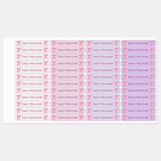 Roze & Paarse Kleding School Labels met Strik (Vel)