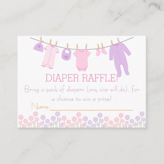Roze & Paarse Kleine Kleding Luier Raffle Tickets Informatiekaartje (Voorkant)