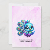 Roze-paarse Kleine Schattigee Peacock Meisje Baby  Kaart (Achterkant)