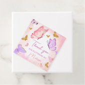 Roze Paarse kleine vlinder verjaardagsfeestje plei Bedankjes Labels (In situ)