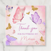 Roze Paarse kleine vlinder verjaardagsfeestje plei Bedankjes Labels (Voorkant)