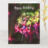 Roze Paarse kleurige Fuchsia Flower Birthday Kaart (Gele Bloem)