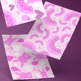 Roze & Paarse Konijnen & Regenbogen Met Hartjes Inpakpapier Vel