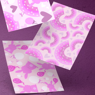 Roze & Paarse Konijnen & Regenbogen Met Hartjes Inpakpapier Vel