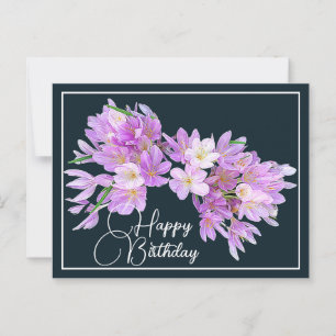 Roze/paarse krokus grijze achtergrond Gelukkig Ver Briefkaart