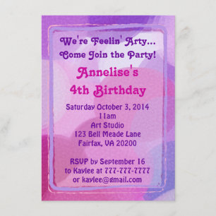 Roze Paarse kunstpartij Verf Stippen Uitnodiging