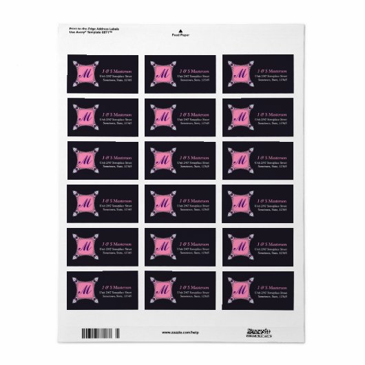 Roze & Paarse Kunstplaats Monogram Adres Etiket (Full Sheet)