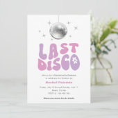 Roze paarse laatste disco, moderne retro vrijgezel kaart (Staand voorkant)