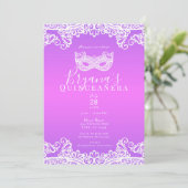 Roze Paarse Lace Masquerade 15th Quinceañera Kaart (Staand voorkant)