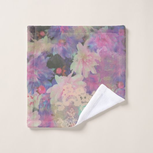  Roze Paarse Lace mooie bloem Washandje (Wasdoekje)