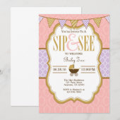 Roze Paarse lavender Gold Sip en zie uitnodiging (Voorkant / Achterkant)