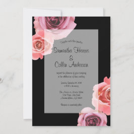 Roze & Paarse lente Rozen bruiloft Kaart