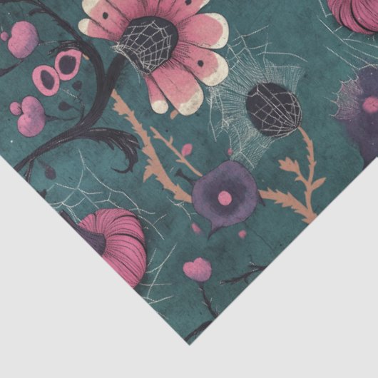 Roze & Paarse Leuke Halloween Pompoen & Bloemen Tissuepapier (Detail)