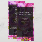 Roze Paarse Levendige Bloemige Trouwprogramma met  Programmakaart (Voorkant / Achterkant)