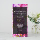 Roze Paarse Levendige Bloemige Trouwprogramma met  Programmakaart (Staand voorkant)
