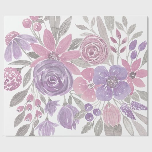 Roze Paarse lichte Sage Groene Florence Waterverf Cadeaupapier (Vlak)