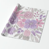 Roze Paarse lichte Sage Groene Florence Waterverf Cadeaupapier (Uitgerold)