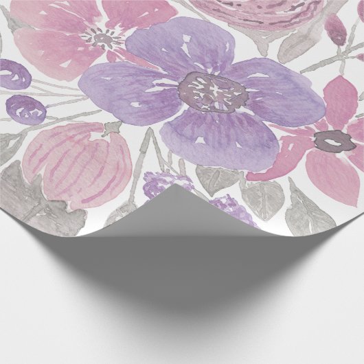 Roze Paarse lichte Sage Groene Florence Waterverf Cadeaupapier (Hoek)