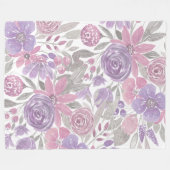 Roze Paarse lichte Sage Groene Florence Waterverf Fleece Deken (Voorkant (Horizontaal))
