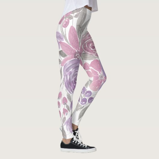 Roze Paarse lichte Sage Groene Florence Waterverf Leggings (Rechts)