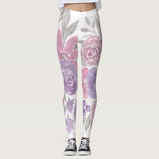 Roze Paarse lichte Sage Groene Florence Waterverf Leggings (Voorkant)