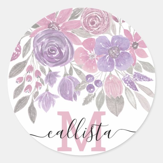 Roze Paarse lichte Sage Groene Florence Waterverf Ronde Sticker (Voorkant)