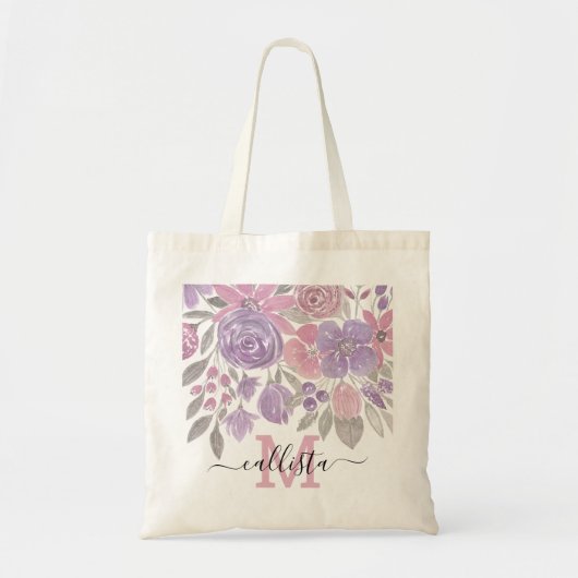 Roze Paarse lichte Sage Groene Florence Waterverf Tote Bag (Voorkant)