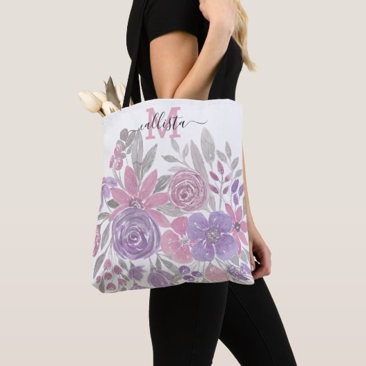 Roze Paarse lichte Sage Groene Florence Waterverf Tote Bag (Dichtbij)