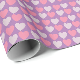 Roze Paarse Liefde Harten Patroon Cadeaupapier