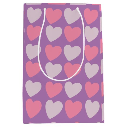 Roze Paarse Liefde Harten Patroon Medium Cadeauzakje (Voorkant)