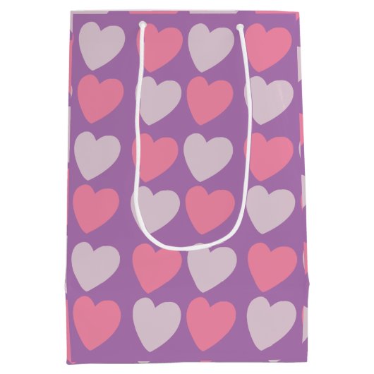 Roze Paarse Liefde Harten Patroon Medium Cadeauzakje (Achterkant)