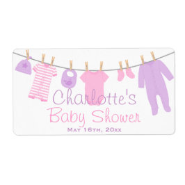 Roze & Paarse Lil Kleding Baby shower Waterfles Etiket
