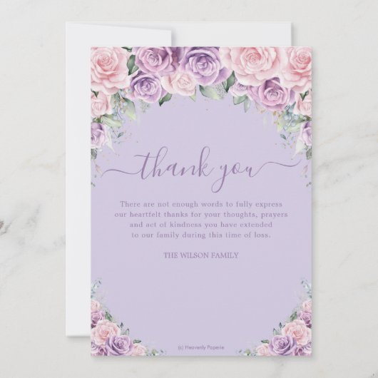 Roze Paarse Lila Bloemen Foto Begrafenismonument Bedankkaart (Achterkant)