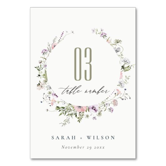 Roze Paarse Lila Wildbloem Circle Lijst Weddenscha Kaart (Voorkant)